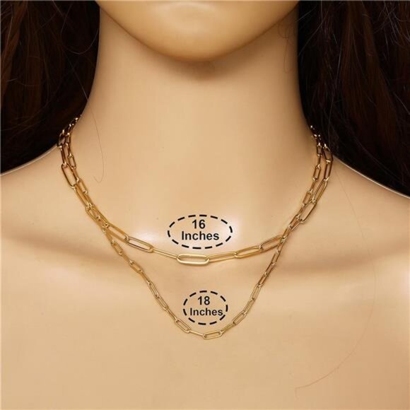 18k Gold Paperclip Chain Link Necklace Dainty Paperclip Link - Picture 6 of 8